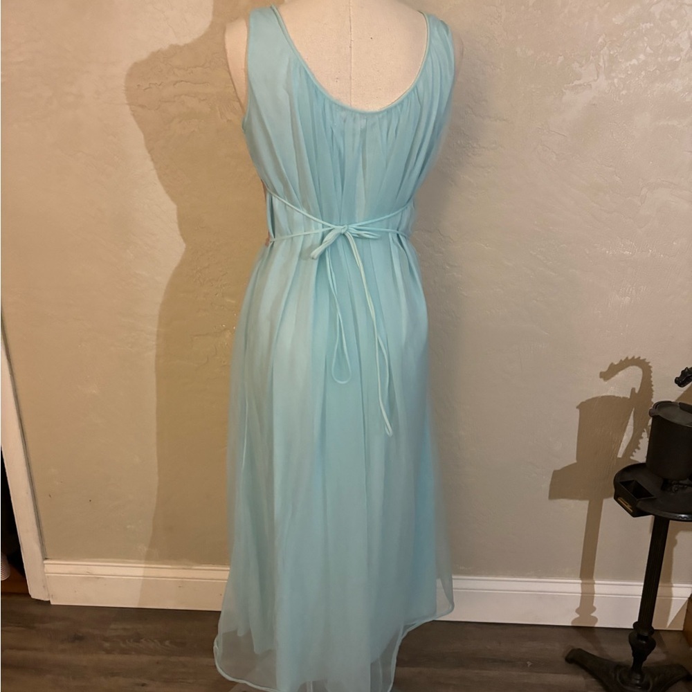 Women's Vintage Avian Light Blue Sleeveless Chiffon Nightgown Lace Sz M/L - Picture 5 of 14